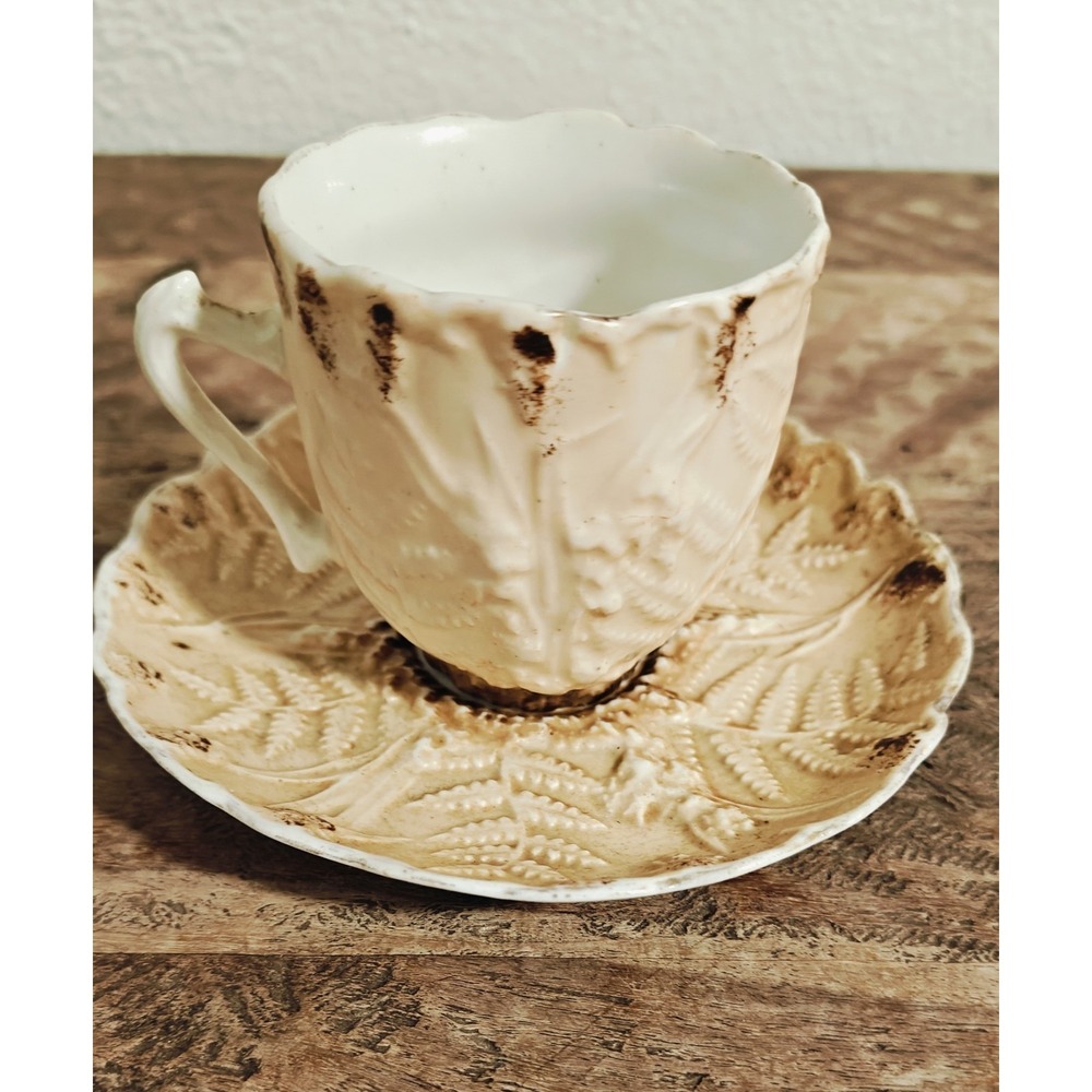 Antique Unger Schilde Porcelain Victorian Textured Tea Cup And  Roschutz Germany